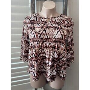 C EST 1946 Blouse Top Women Size XL Multi Striped Long Balloon Sleeve Keyhold